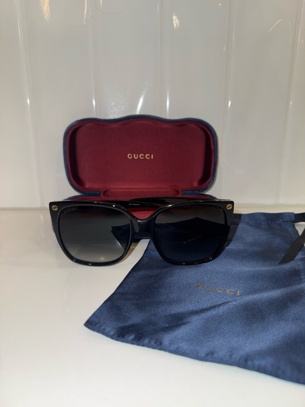 Gucci Women’s GG0022S Black Gradient Square Sunglasses with Navy Case